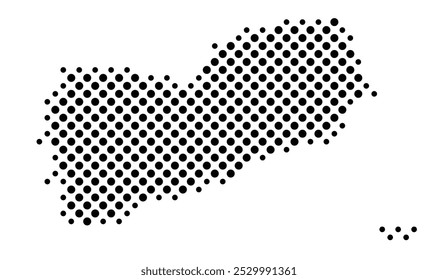 Abstract map of Yemen with a pattern of black circles like a chessboard