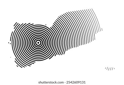 Abstract map of Yemen showing the country with concentric black tapering lines