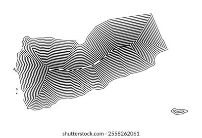 Abstract map of Yemen showing the country border buffered inside with black tapering lines