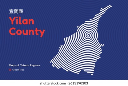 Abstract Map of Yilan County in a Circular Spiral Pattern. Taiwan region map