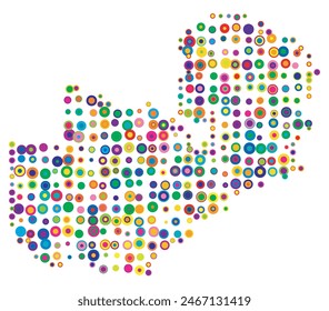 Mapa Abstractas de Zambia dibujado con círculos superpuestos de colores como dulces o caramelos