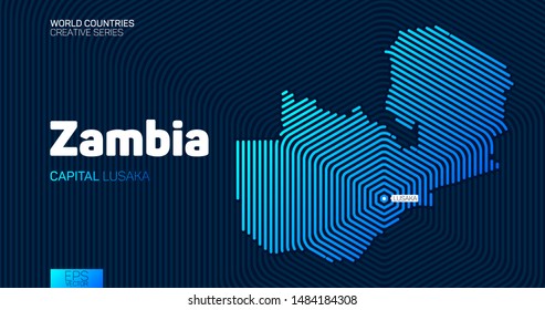 Abstract map of Zambia with hexagon lines