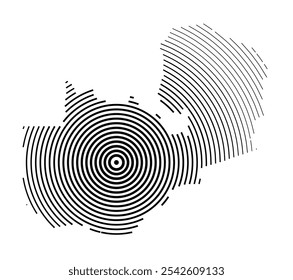 Abstract map of Zambia showing the country with concentric black tapering lines