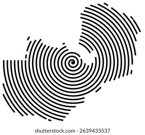 Abstract map of Zambia showing the country with a black spiral line