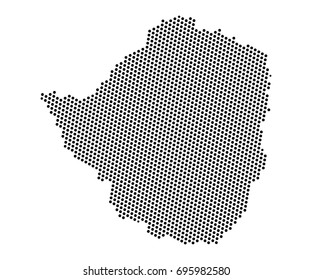 Abstract map of Zimbabwe dots planet, lines, global world map halftone concept. Vector illustration eps 10.