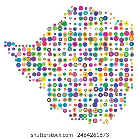 Abstract map of Zimbabwe drawn with overlapping colored circles like sweets or candies