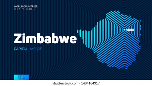 Abstract map of Zimbabwe with hexagon lines