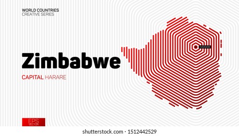 Abstract map of Zimbabwe with red hexagon lines
