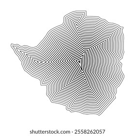 Abstract map of Zimbabwe showing the country border buffered inside with black tapering lines