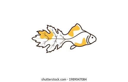 abstract maple leaf with gold fish logo symbol vector icon illustration graphic design