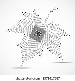 Abstract maple leaf with microprocessor inside isolated on white background, vector illustrator