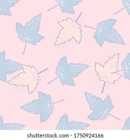 Abstract maple leaves seamless pattern on pink background. Cute autumn leaf wallpaper. Decorative backdrop for fabric design, textile print, wrapping paper, cover. Vintage vector illustration