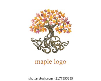 Logo del árbol de arce abstracto. árbol humano con poderosas raíces.