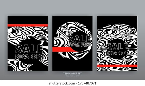 Abstract marable texture advertising placard design template. Trendy geometric lines poster and fluid cover design. Glitch creative background, Vector Brochure, Invitation, Presentation, Sale banner.