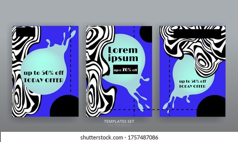 Resumen de la plantilla de diseño de carteles publicitarios de textura marable. Diseño moderno de póster de líneas geométricas y cubierta de fluidos. Glitch fondo creativo, folleto vector, invitación, presentación, banner de venta.