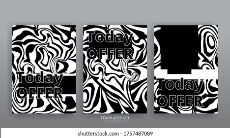 Abstract marable texture advertising placard design template. Trendy geometric lines poster and fluid cover design. Glitch creative background, Vector Brochure, Invitation, Presentation, Sale banner.