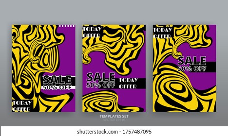 Resumen de la plantilla de diseño de carteles publicitarios de textura marable. Diseño moderno de póster de líneas geométricas y cubierta de fluidos. Glitch fondo creativo, folleto vector, invitación, presentación, banner de venta.