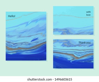 Abstract marble card set for wedding, presentation, cover, invitation. Vector illustration 