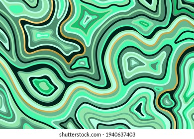 Abstract marble green and gold background. Agate slice ripple texture imitation. Vector illustration.