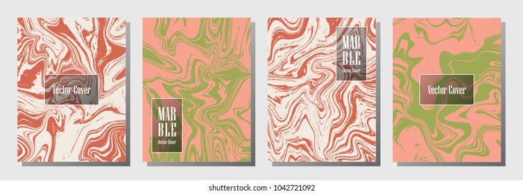 Abstract marble pattern binder cover layout, journal design template vector set. Marble backdrop for binder design, journal layout template, brochure cover. Fashionable vector.