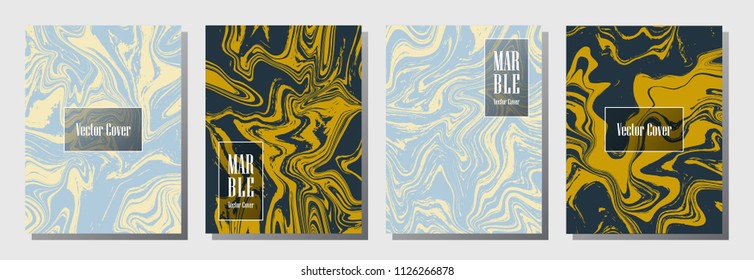 Abstract marble pattern binder cover layout, journal design template vector set. Marble backdrop for binder design, journal layout template, brochure cover. Wavy vector graphic.