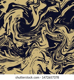 Abstract marble pattern. Seamless vector background. Liquid mixed texture for floor or tile. Repeating pattern with black and gold colors. Two types of mixed liquids. Ink or paint splashes.