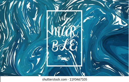 Abstract marble pattern, watercolor marble pattern. Ebru style. Blue colors. Hand drawn vector background. Trendy textile, fabric, wrapping. Aqua ink painting on water.