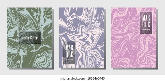 Impresiones abstractas de mármol, plantillas de diseño de portada vectorial. Textura de piedra de mármol fluido iInteriors fondo de la revista de moda Patrones de revistas corporativos conjunto de ondas de tinta líquida. Impresiones de efecto de salpicadura.