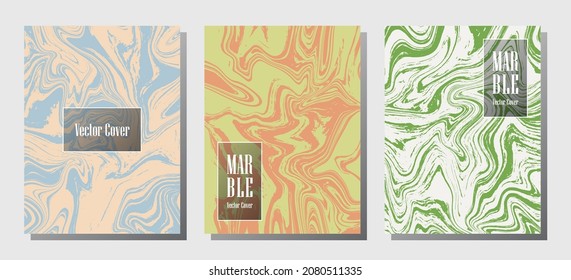 Impresiones abstractas de mármol, plantillas de diseño de portada vectorial. Textura de piedra de mármol fluido iInteriors fondo de la revista de moda Patrones de revistas corporativos conjunto de ondas de pintura líquida. Fundas de folletos.