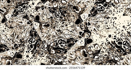 Abstract marble seamless pattern. Contemporary graphic design of organic marble shapes with black, white, and gray color textures. Vector illustration