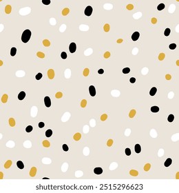 Abstract marble stone beige black grey white polka dot seamless pattern minimalistic droplet style vector illustration for kid newborn apparel, background texture.