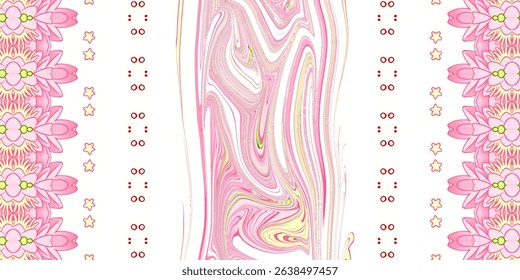 Abstract Marble Swirl with Floral Borders – Psychedelic Art