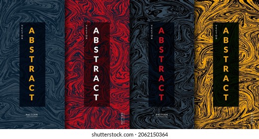 Abstract marble texture background combination set. Brochure cover, Poster template, red, blue, black, fluid art collection for fabric patterns and wrapping paper, etc. Vector wood pattern.