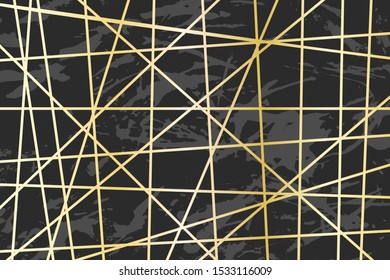 Abstract marble texture with golden stripes. Modern vector background