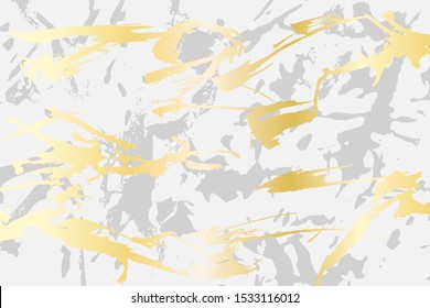 Abstract marble texture with golden strokes. Modern vector background