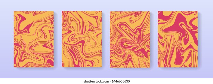 Abstract marble texture with liquid colors background. A4 size cover with bright liquid paints. Modern trendy placard. Template design for presentation, banner, poster, package, cover, print, flayer.