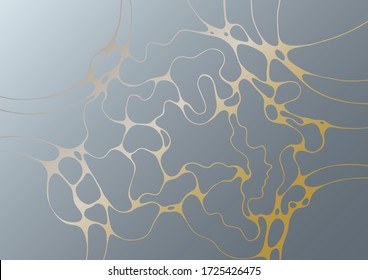 Abstract marble vector design for wedding invitation template, web, banner, card, pattern and wallpaper. Gold gray wavy grid texture background. Luxury wallpaper graphic design with curve lines cells.