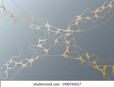 Abstract marble vector design for wedding invitation template, web, banner, card, pattern and wallpaper. Gold gray wavy grid texture background. Luxury wallpaper graphic design with curve lines cells.