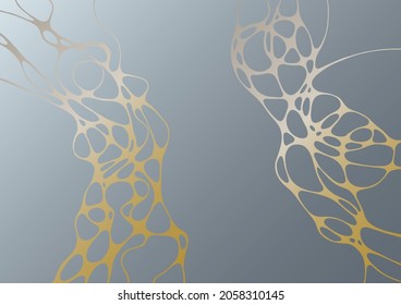 Abstract marble vector design for wedding invitation template, web, banner, card, pattern and wallpaper. Gold gray wavy grid texture background. Luxury wallpaper graphic design with curve lines cells.