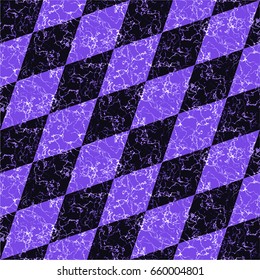 Abstract marbled diamond pattern with veins. Dark blue and purple marble background of beveled squares and typical veined texture