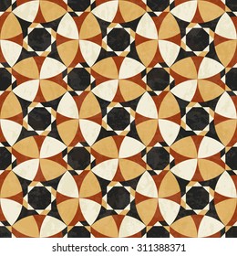 Abstract marbled geometric tessellation pattern based on octagons and stars, textured seamless vector illustration