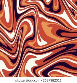An abstract marbled pattern with flowing, wavy shapes in shades of orange, cream, and dark purple.