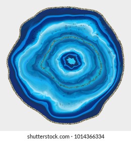 Abstract marbled stone background. Agate slice blue coaster. Natural stone texture. Template for design, posters, package