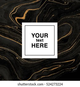 Abstract marbling background in black and golden colors for invitation template