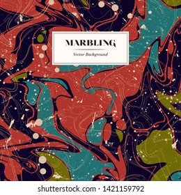 Abstract marbling background. Vector vintage illustration. Marbled venetian paper texture. 