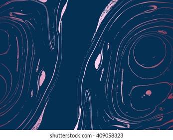 Abstract marbling blue and pink vector background. High contrast creative illustration. Beautiful handmade texture
