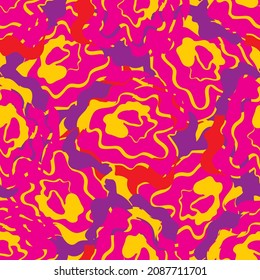 Abstract marbling fluid paint texture vector seamless pattern background. Purple pink yellow backdrop of streaking, swirling painterly surface. Faux marble design.Repeat for wellness, packaging.