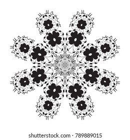 Abstract March 8 hand drawn doodle round mandala. Monochrome curly design element for your artwork and holiday