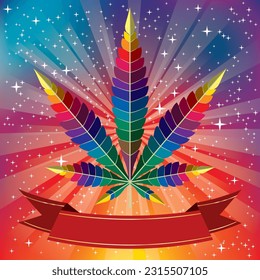abstraktes Marihuana-Blatt mit Banner, Vektorgrafik