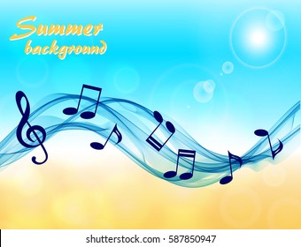 Abstract marine background with notes and treble clef